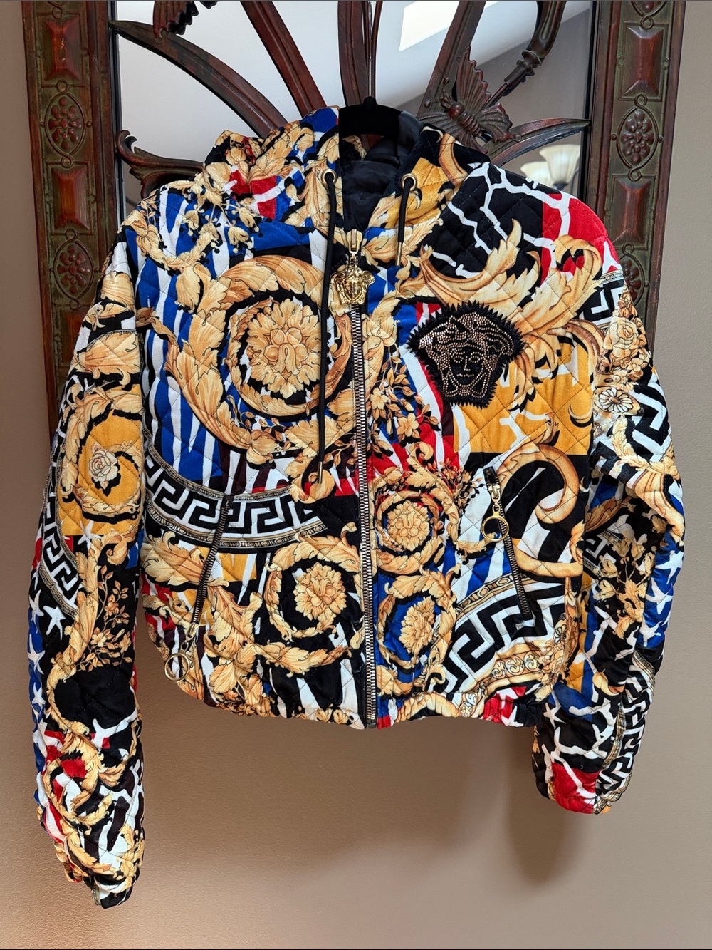 Luxury Fashion Baroque Print Quilted Jacket - Multicolor